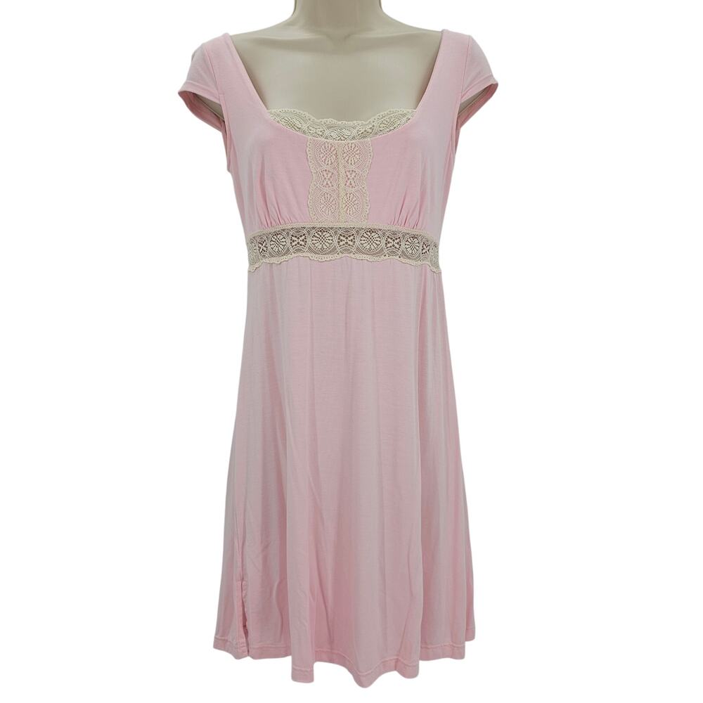 Cosabella Womans size M Italian Lace Cap Sleeve Babydoll Mini Dress Pink/Ivory